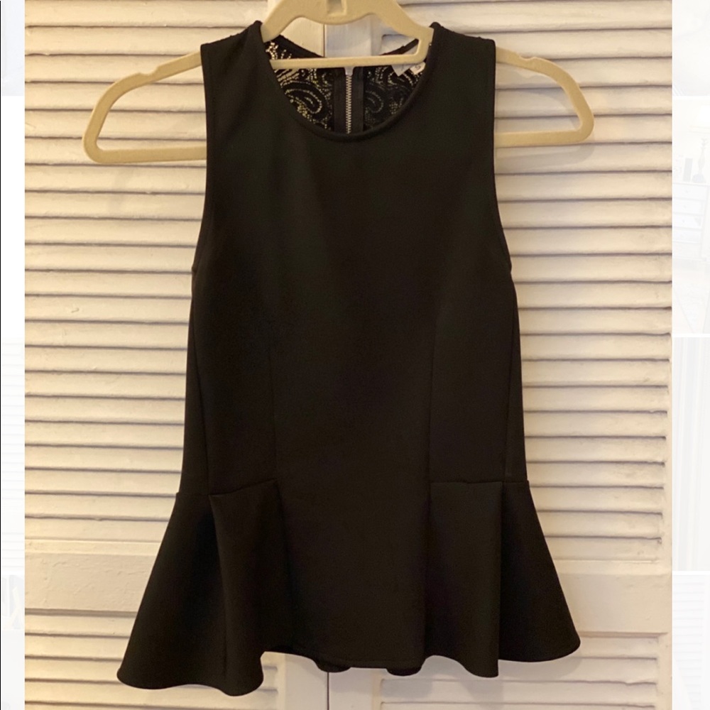 Black Peplum Top with Lace detail back -Size Small